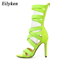 Autumn Fashion Fluorescent green Stretch Fabric Zipper Women Sandals Peep Toe Hi - £40.95 GBP