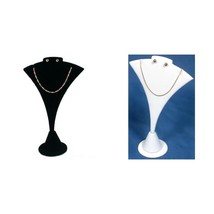 Black Velvet &amp; White Faux Leather Bust Jewelry Display Showcase Stand Kit 2 Pcs - £7.30 GBP