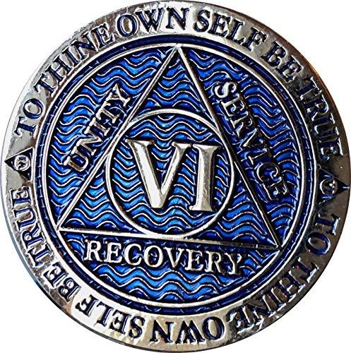 6 Year AA Medallion Dusty Blue Color Gold Plated Chip VI