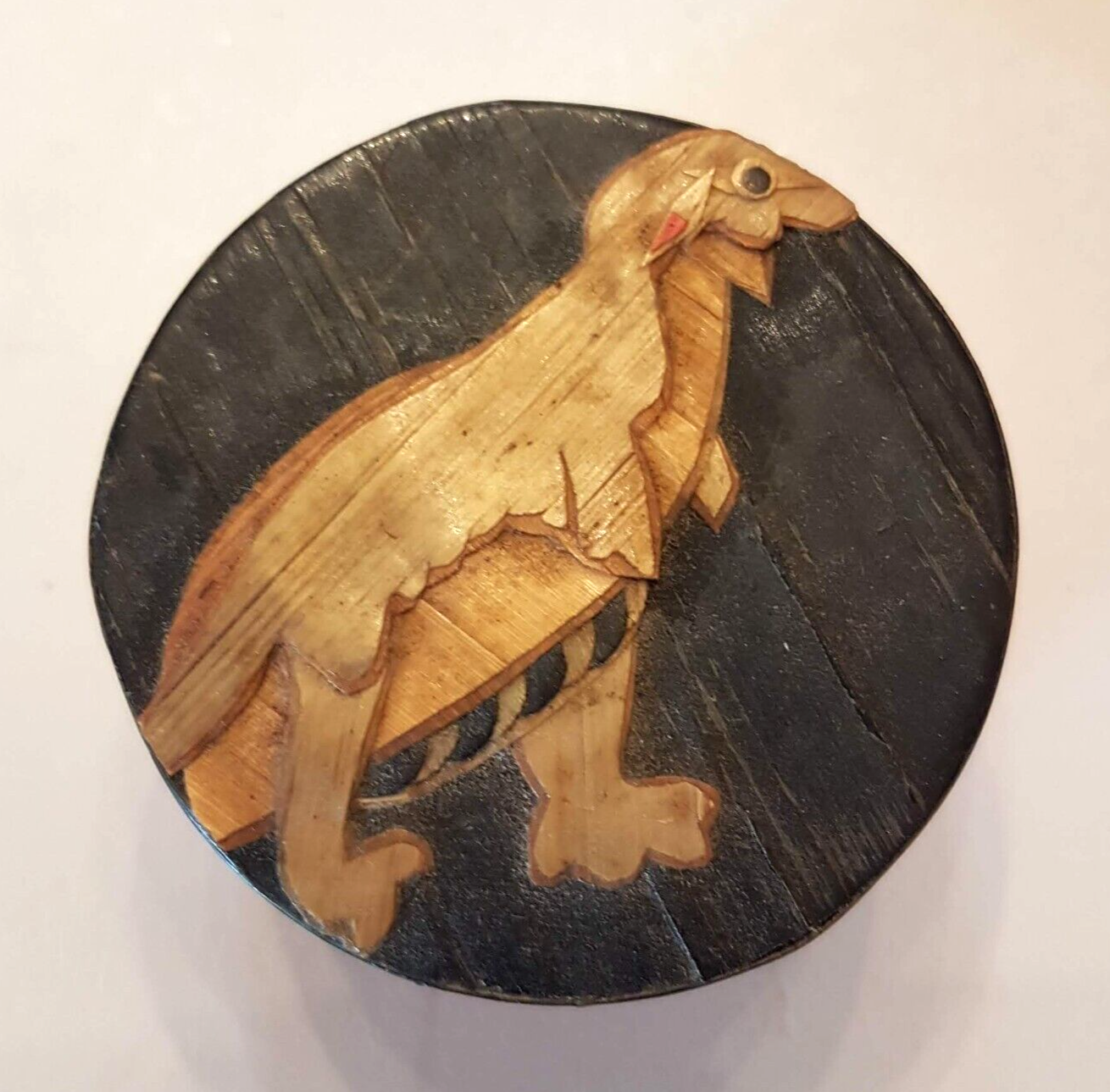Primary image for Dinosaur Sculpture Bamboo Wood Trinket Pill Box Red Satin Lining Jewelry Gift