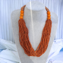 Vintage Tiny Seed Orange Glass Beads Afghanistan Tribal Jewelry Necklace - £50.52 GBP