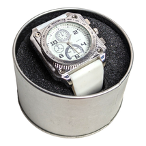 Men&#39;s White Silicone Wrist Band Casual Watch with Silver Tone Square Frame  - $19.80