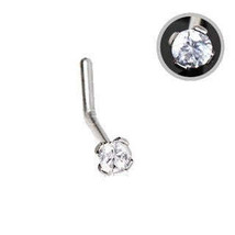 316L Stainless Steel Prong Set CZ L Bend Nose Ring - $19.45