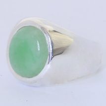 Burma Jade 925 Silver Ring Size 10.75 Untreated Jadeite Oval Cabochon Design 52 - £222.94 GBP