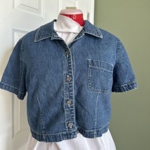 Studio Ease Vintage 90s Denim Shirt Size 12 Collared Jean Semi Cropped Shirt - £14.74 GBP
