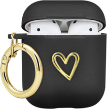 Wonjury Airpods Case Soft TPU Gold Heart Pattern Cute with Keychain Shockproof C - £10.43 GBP