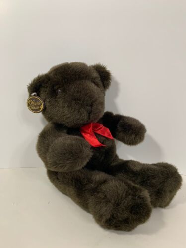 Westcliff Collection dark brown sitting teddy bear plush red ribbon bow  - $10.39
