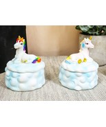 Pastel Colors Rainbow Mane Gold Horn Unicorns On Clouds Jewelry Box Figu... - $28.79 CAD