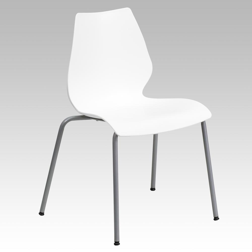 HERCULES Series 770 lb. Capacity White Stack Chair with Silver Frame