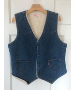 Vintage Levi’s Orange Tab  Denim Trucker Vest Sherpa Lined Snap Front La... - £38.14 GBP