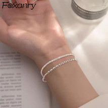 Foxanry 925 Stamp Bracelets 2021 Trendy Unique Sparkling Gypsophila Double Layer - £10.10 GBP