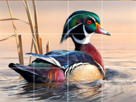 colorful bird wood duck swimming in marsh wildlife ceramic tile mural backsplash - £46.71 GBP+