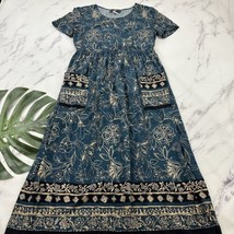 Molly Malloy Womens Vintage 90s Maxi Dress Size 10 Blue Tan Paisley Floral - £27.86 GBP