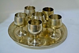VINTAGE SET OF 6 SILVER PLATED CORDIAL -SHOT GLASSES AND TRAY  EPNS  (In... - £23.29 GBP