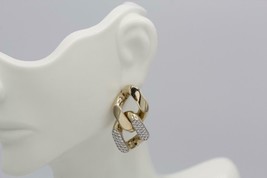 Fine 14K Yellow Gold Puffed Cuban Link Clear Stone CZ Accent Dangle Earrings - £416.74 GBP