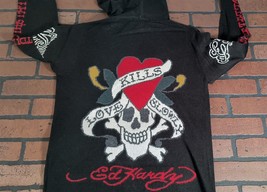 ED HARDY by Christian Audigier-Love Kills Slowly Black Zip-Up Sweater~VT... - $60.00