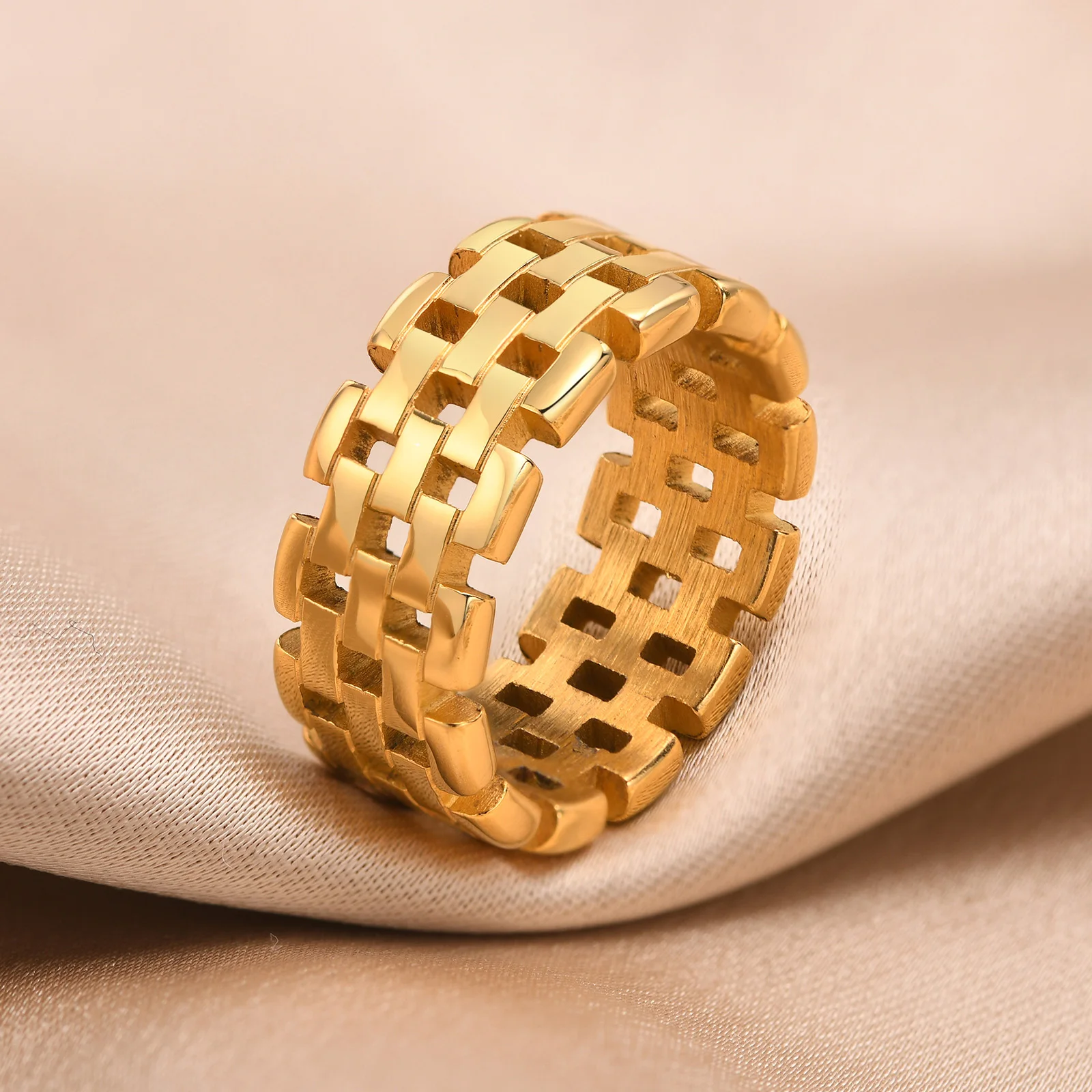 Chic Women Chain Ring,GolStainless Steel Watchband Wedding Bands, Minimalist Lad - £13.68 GBP