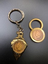 Indian Head Penny Coin 1896 1907  In Vintage Gold-tone Keychain Antique ... - £40.87 GBP