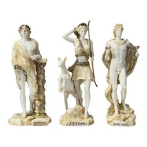 Set 3 Greek Roman Gods Dionysus Artemis Apollo Cast Alabaster Statues Sculptures - £52.28 GBP