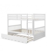 Full over Full Bunk Bed Platform Wood Bed with Ladder-White - Color: White - $12,790.56 MXN