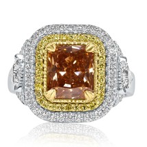 GIA 3.78 Carats Naturel Déguisement Jaune Marron Radiant Bague Diamant 14k or - £7,398.67 GBP