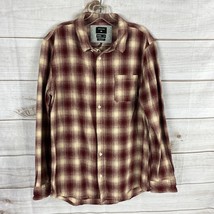 Quicksilver Men&#39;s Large Plaid Flannel Shirt Button Down Red Cream Long Sleeve - £16.01 GBP