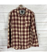 Quicksilver Men&#39;s Large Plaid Flannel Shirt Button Down Red Cream Long S... - £15.84 GBP