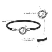 Davieslee 4/6/8mm Leather Bracelet For Men Black Braided Rope Stainless Steel Cl - £10.34 GBP