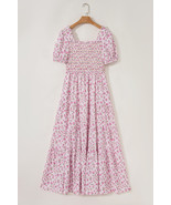 Pink Frilly Shirred Bodice Tiered Floral Maxi Dress - €36,58 EUR Pink Frilly Shirred Bodice Tiered Floral Maxi Dress - €36,58 EUR