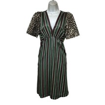 raquel allegra cheetah Animal Print stripe silk Short Sleeve V-neck dres... - $54.44