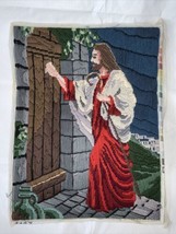 Vtg Jesus Finished Embroidered Crewel  Wall Art Wood Retro 70&#39;s Religious - $29.69