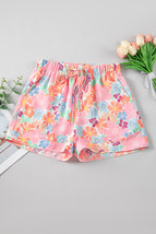 Pink Floral Print Side Pockets Drawstring Casual Shorts - $246.71 MXN