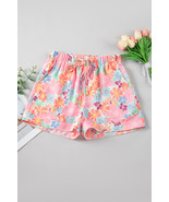 Pink Floral Print Side Pockets Drawstring Casual Shorts - $13.16
