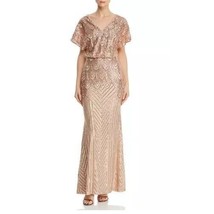 Aqua Womens 8 Gold Sequined V Neck Shift Maxi Gown Dress NWT R48 - £134.39 GBP