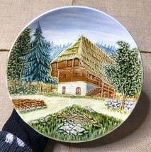 Vintage Germany 3D Thatched Cottage Chalet Round Wall Plate - £14.28 GBP