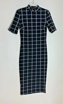 Womens Sz S Window Pane Dress Slum Fit Midi Black White  - $13.85
