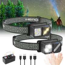 2 Pack Rechargeable LED Headlamp, 2500 Lumen, 7 Lighting Modes, Motion S... - £11.88 GBP