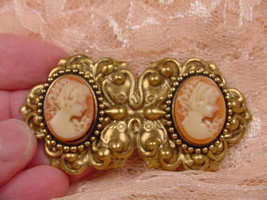 (CT5-2) Tiny Hair band twins two Ladies orange CAMEO Pin Pendant Jewelry brooch - £24.72 GBP