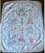 Finished Cross Stitch Bucilla Plaid Crib Quilt BABIES ARE PRECIOUS ~ 43&quot;... - $56.06