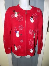 Croft &amp; Barrow Red Snowman Zip-Up Ugly Christmas Sweater Size S Women&#39;s EUC - £15.96 GBP