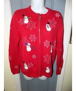 Croft &amp; Barrow Red Snowman Zip-Up Ugly Christmas Sweater Size S Women&#39;s EUC - £15.61 GBP
