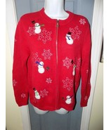 Croft &amp; Barrow Red Snowman Zip-Up Ugly Christmas Sweater Size S Women&#39;s EUC - €21,60 EUR