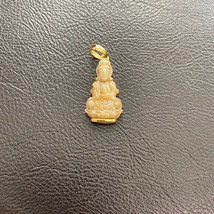 14K Real Solid Gold Genuine Jade Kwan Yin Female Brown Buddha Pendant Necklace - £267.30 GBP+