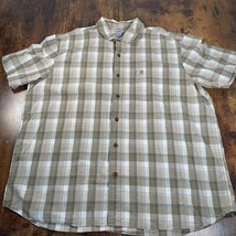 Carhartt Button Down Shirt Mens Tan Multicolor Plaid Short Sleeve Relaxe... - $24.74