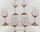 (6) Libbey Premiere Pink Water Goblets Set Vintage Elegant Drinking Stem... - £47.20 GBP