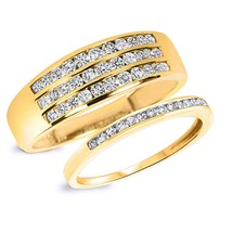 0.80Ct Diamond His &amp; Her Wedding Band Ring 14K Yellow Gold Plated Women Day Gift - £188.34 GBP