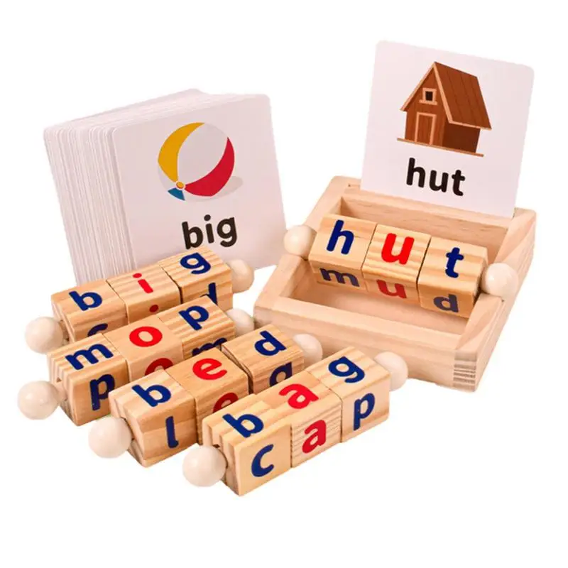 Hands Wooden Reading Blocks Short Vowel Rods Spelling Games Flash Cards Turning - £21.40 GBP+