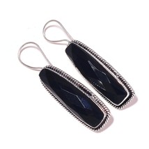 Mid Night Black Onyx Gems 925 Silver Overlay Handmade Rope Bezel Dangle Earrings - £11.24 GBP