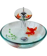 Bathroom Sink Vanity With Hand-Painted Gold Fish On Glass Basin And Vess... - £136.06 GBP