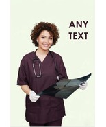 Custom Nurse Scrub &amp; Trouser Set, Embroidered Charcoal Or Wine Personili... - $44.54